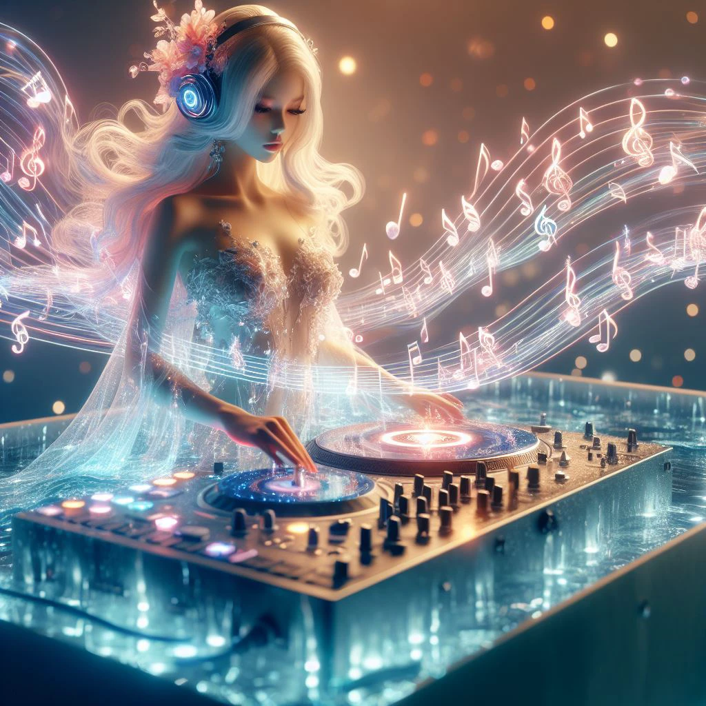 a girl is playing a liquid music