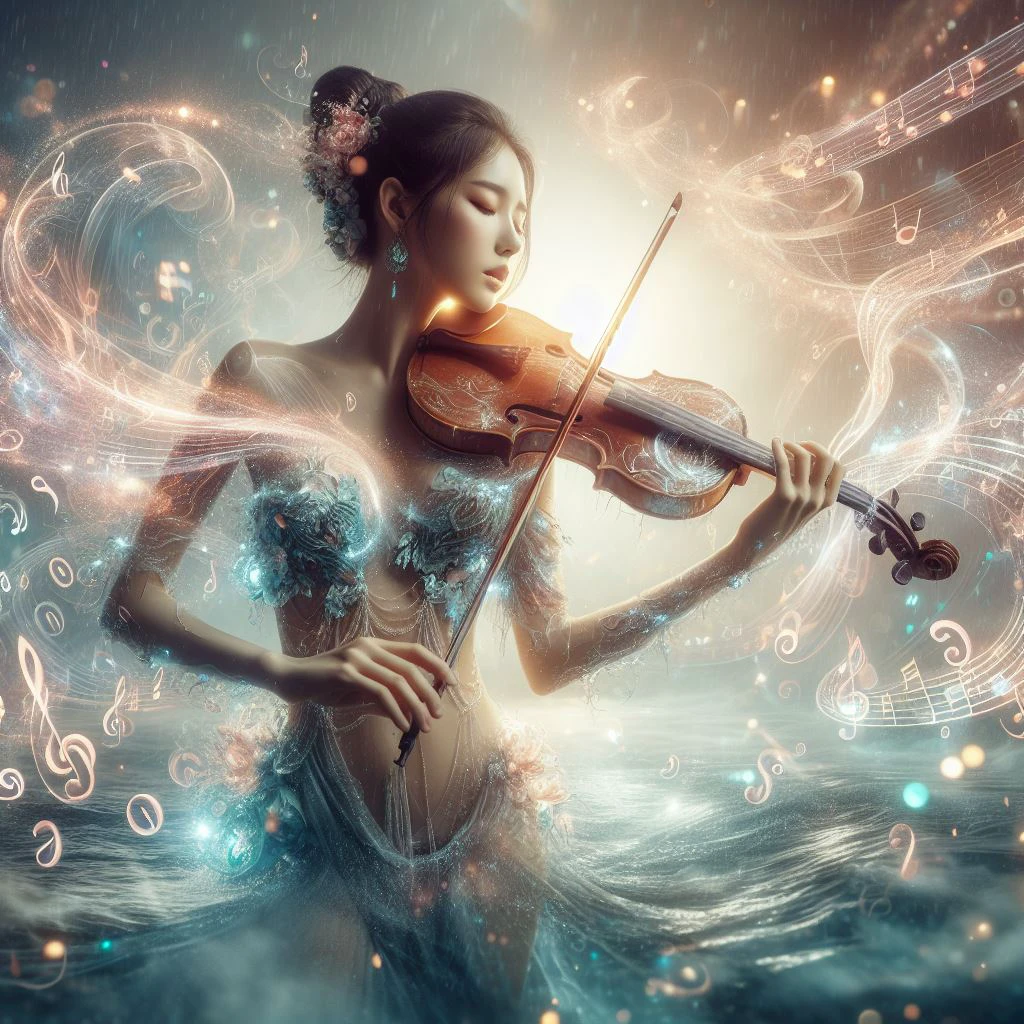 a girl is playing a liquid music