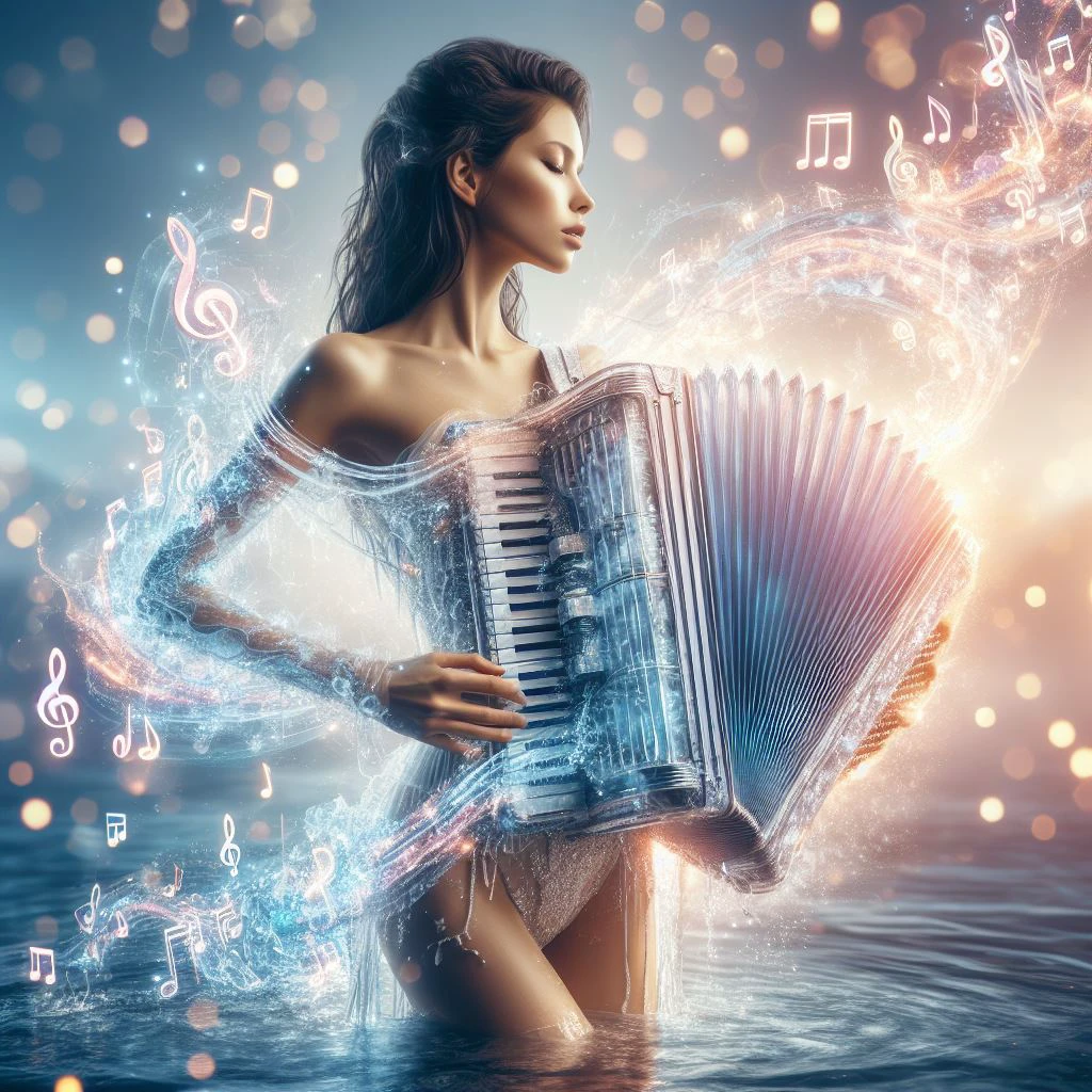 a girl is playing a liquid music