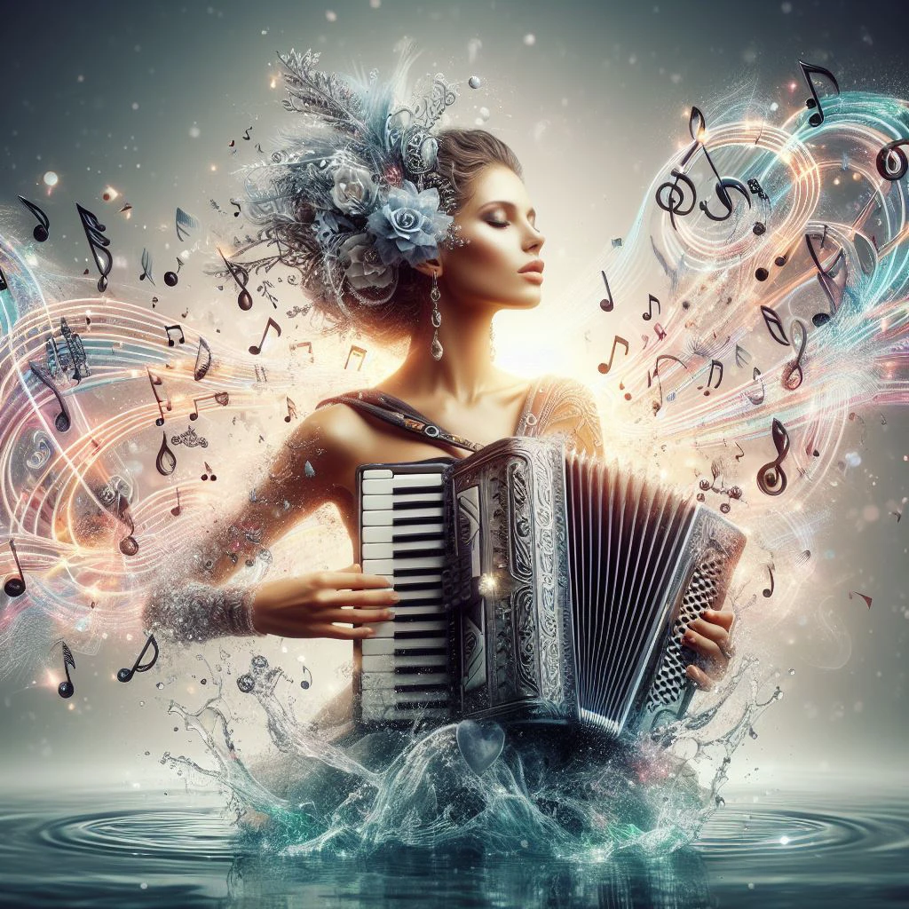 a girl is playing a liquid music