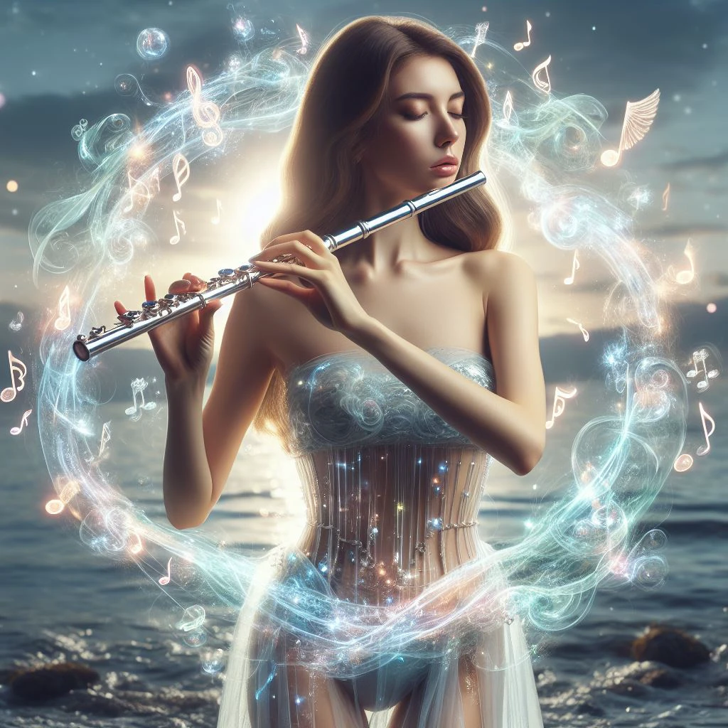 a girl is playing a liquid music