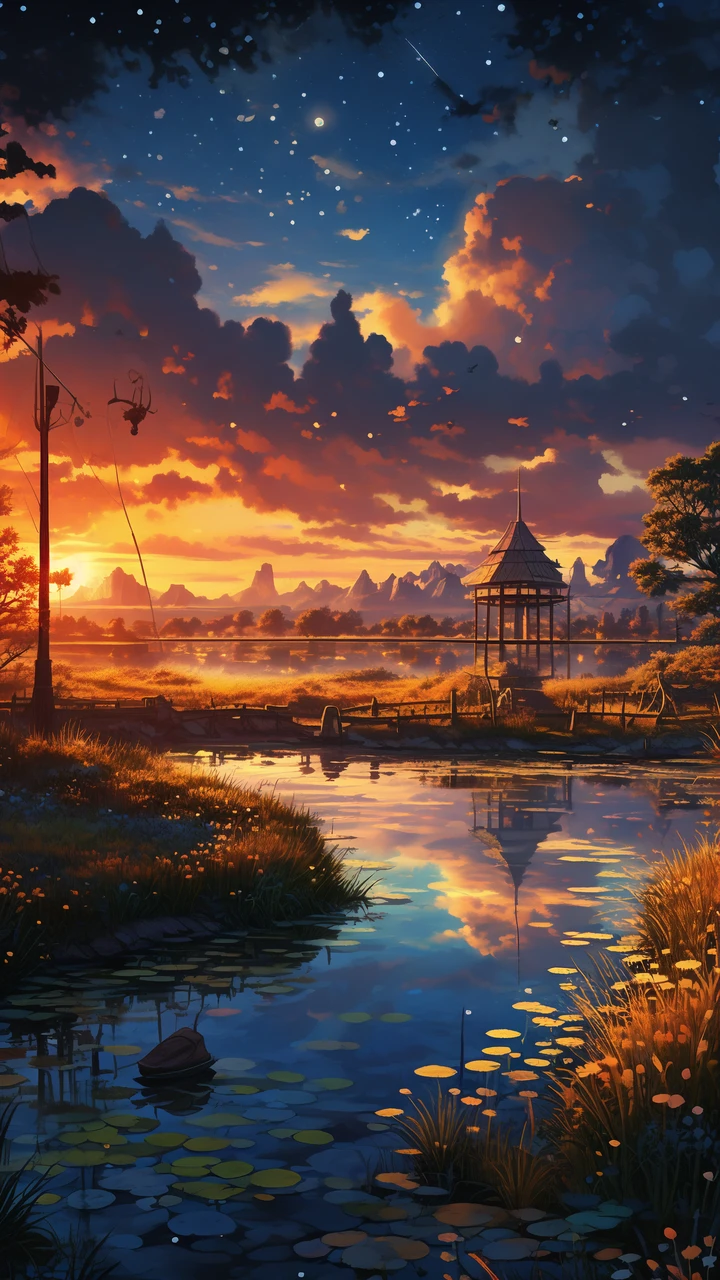 Evening Pond/傍晚的池塘/夕暮れの池