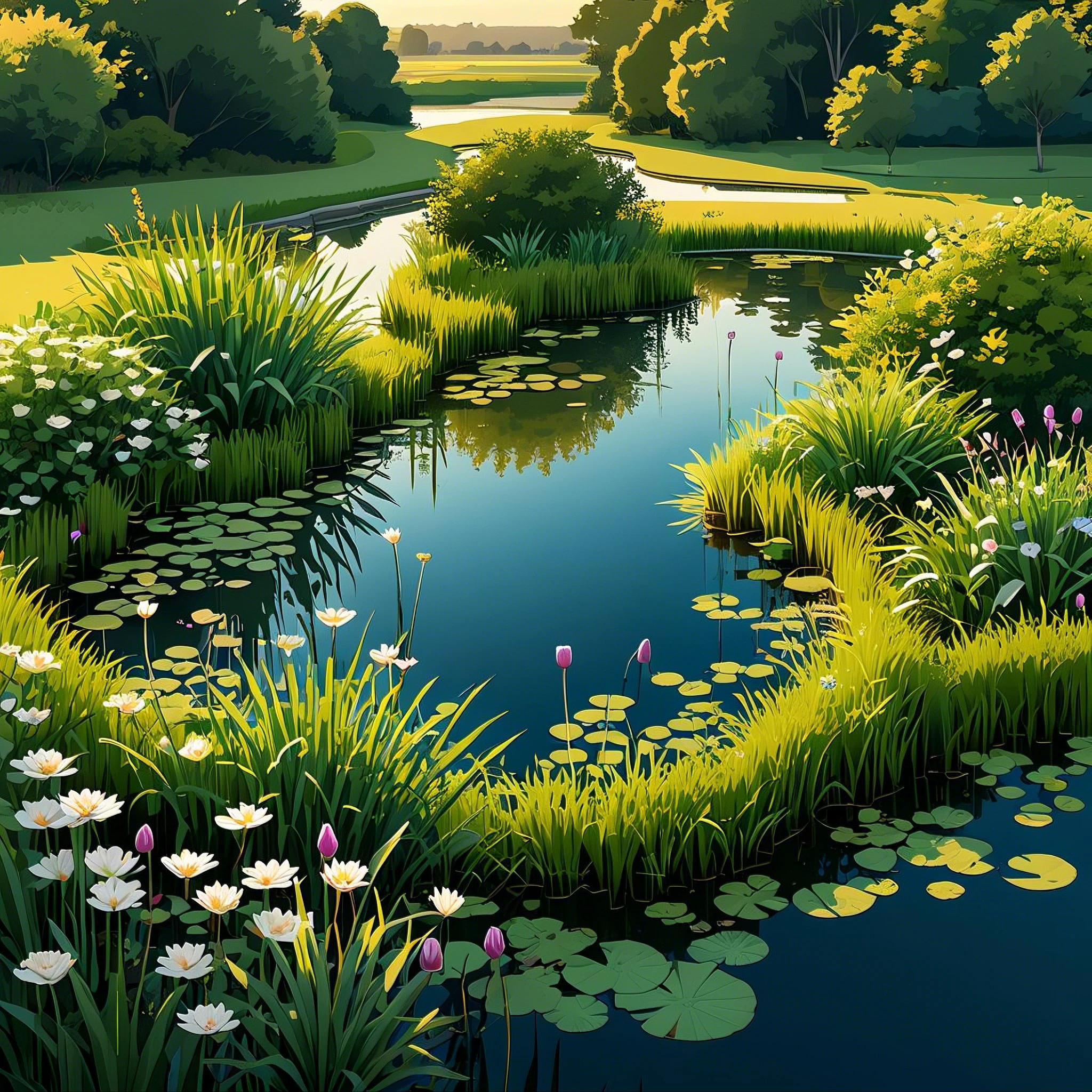 Evening Pond/傍晚的池塘/夕暮れの池