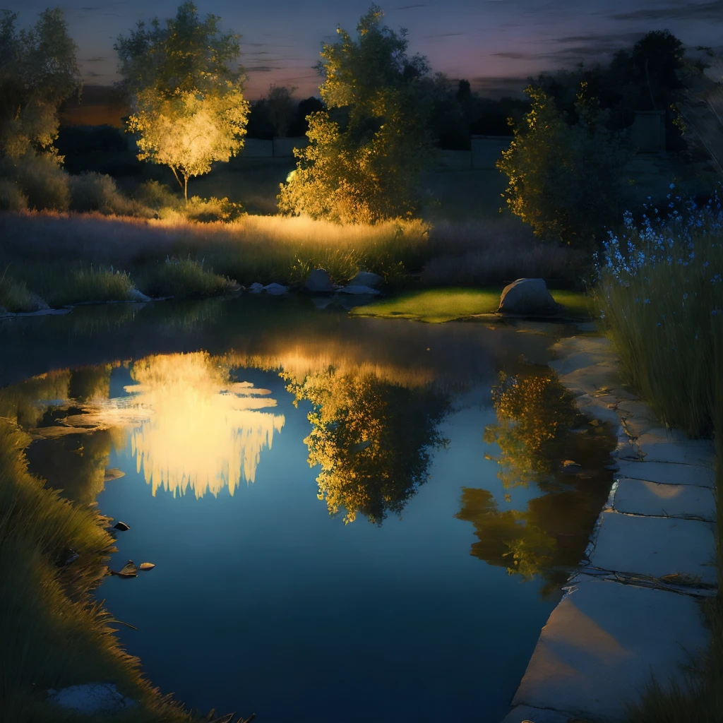 Evening Pond/傍晚的池塘/夕暮れの池