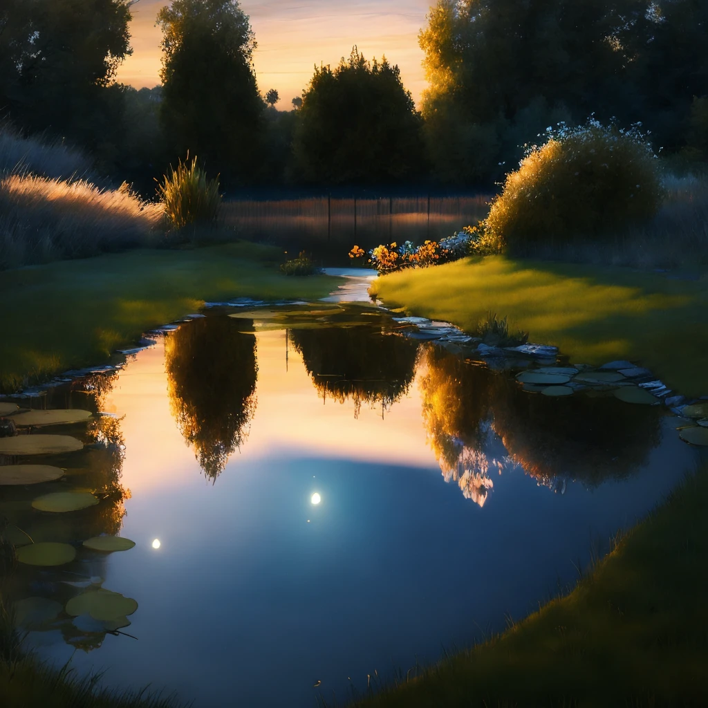 Evening Pond/傍晚的池塘/夕暮れの池