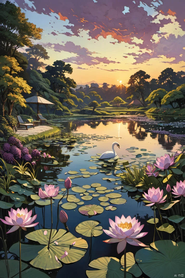 Evening Pond/傍晚的池塘/夕暮れの池