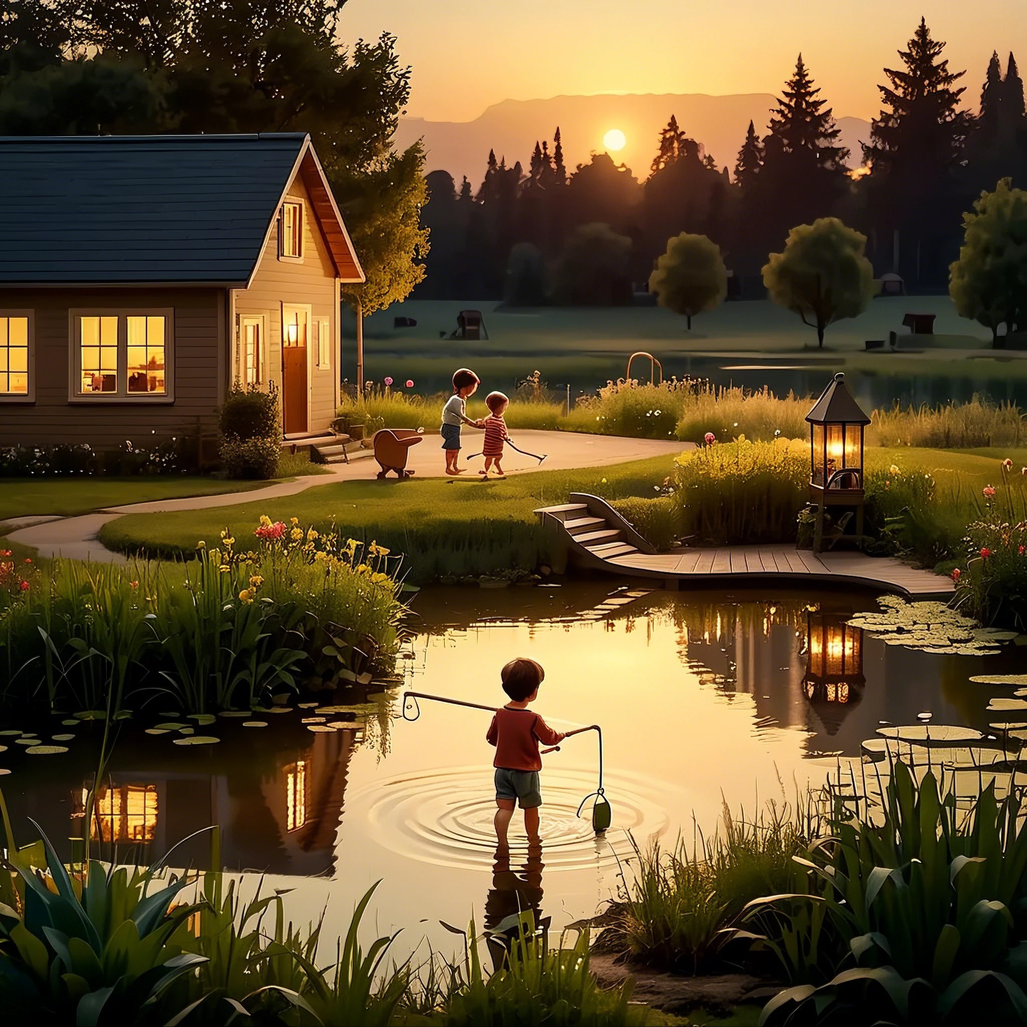 Evening Pond/傍晚的池塘/夕暮れの池