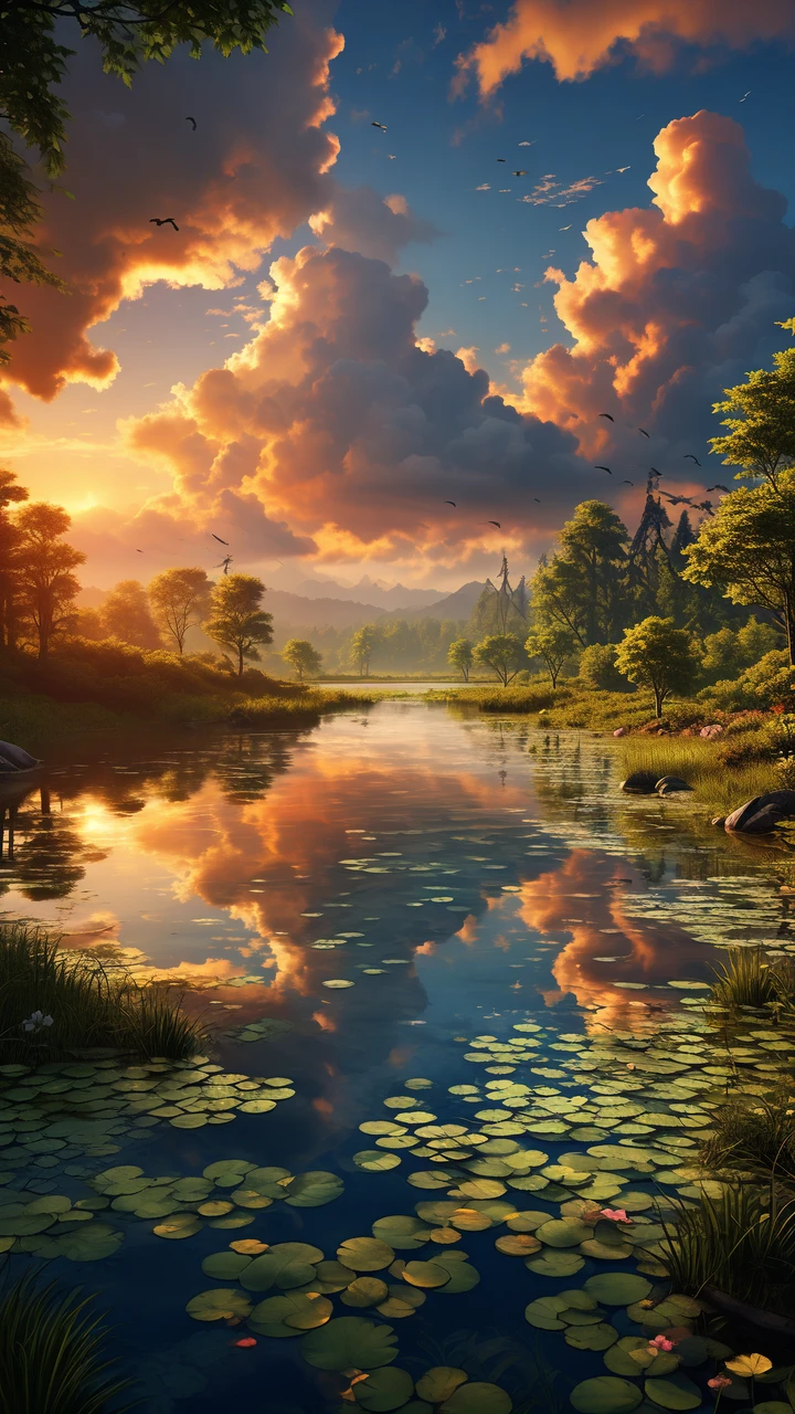 Evening Pond/傍晚的池塘/夕暮れの池