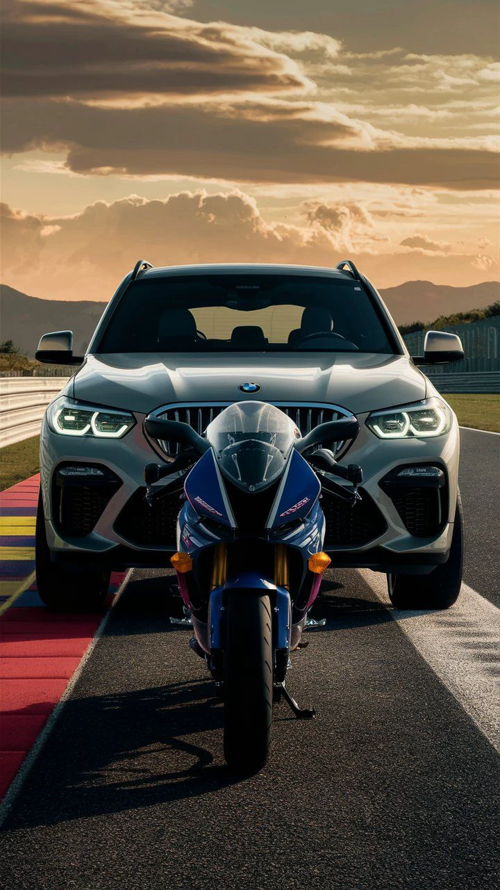 BMW CAR AND BMW MOTORCYCLE ON THE TRACK 