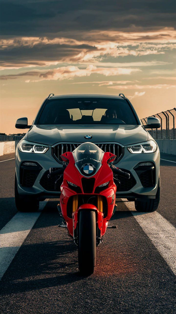 BMW CAR AND BMW MOTORCYCLE ON THE TRACK 