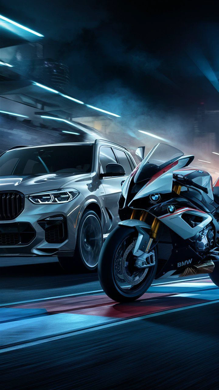 BMW CAR AND BMW MOTORCYCLE ON THE TRACK 