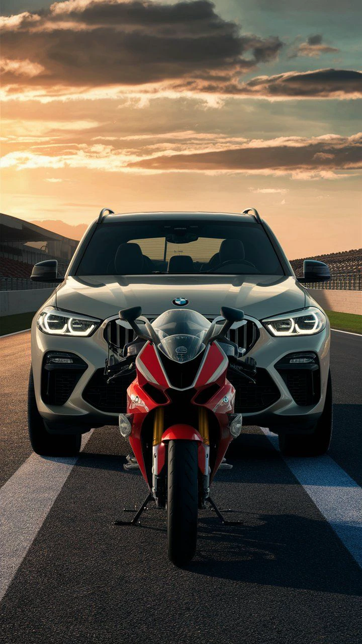 BMW CAR AND BMW MOTORCYCLE ON THE TRACK 