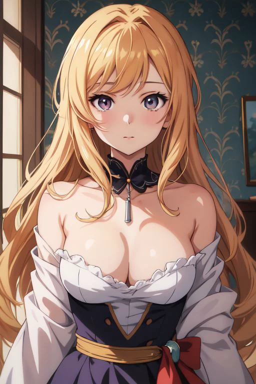 A close up of a woman in a dress sitting on a table