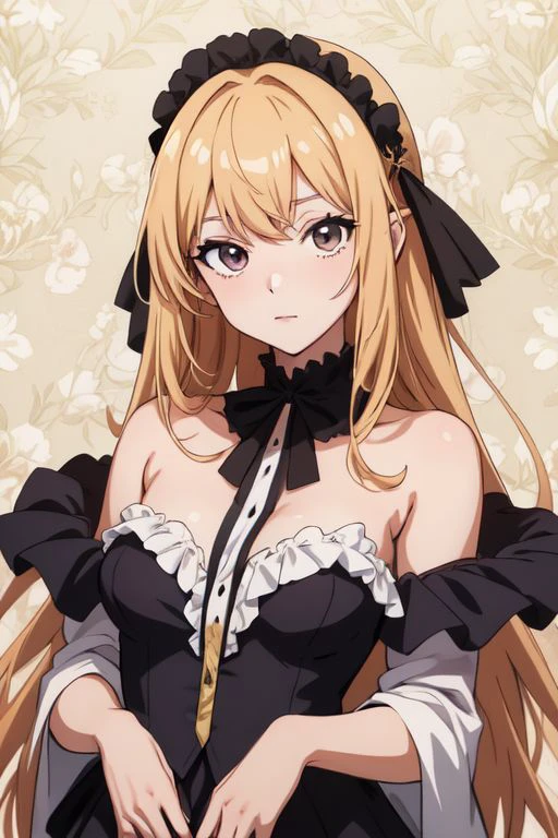 A close up of a woman in a dress sitting on a table