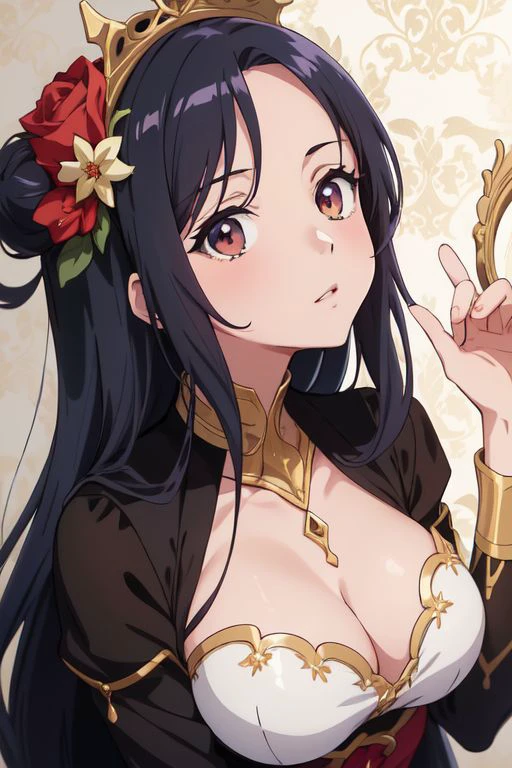 A close up of a woman in a dress sitting on a table