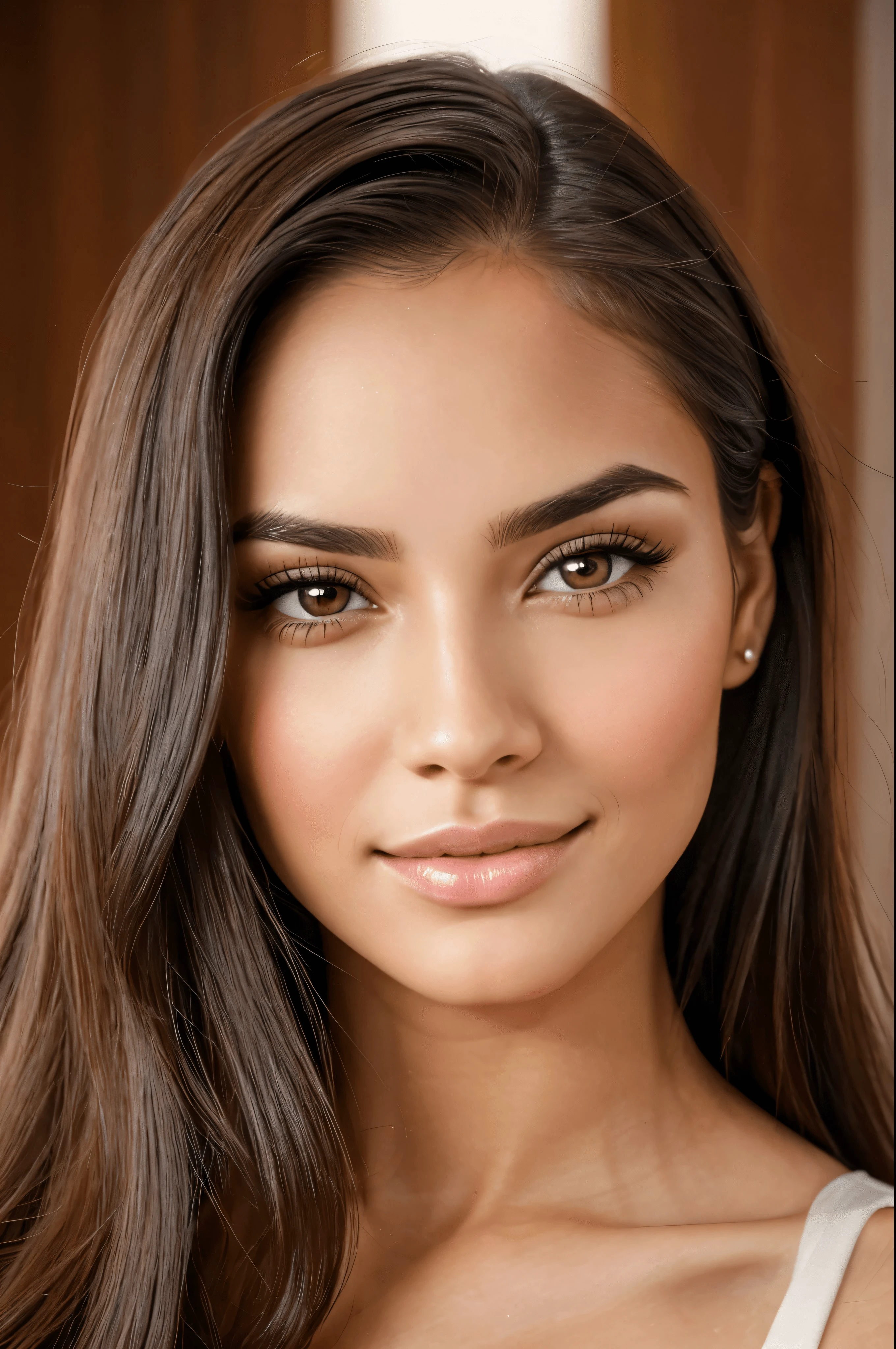 A woman that has a classically beautiful face with delicate