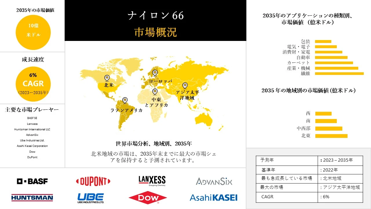 ナイロン66産業調査、サイズ、成長、トレンドレポート、シェア、トップメーカー、洞察分析、2023-2035年予測