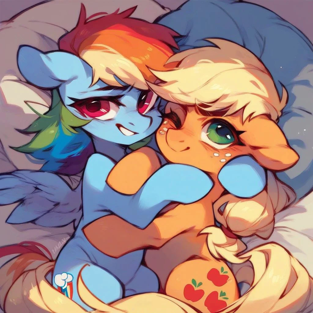 Applejack and Rainbow Dash hugging (AppleDash)