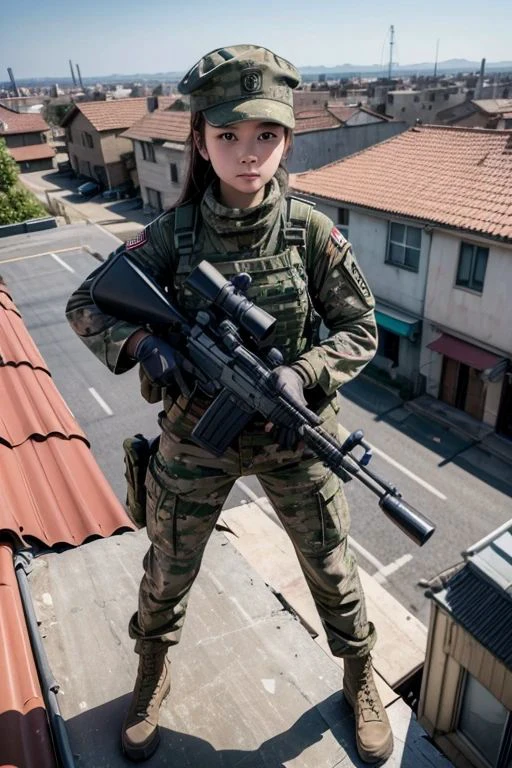 Uma soldado usando uma arma na guerra