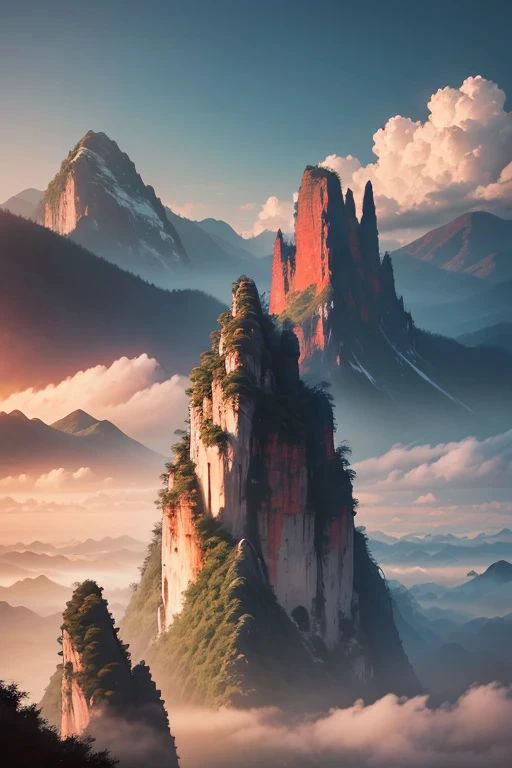 Zonas montañosas con el atardecer