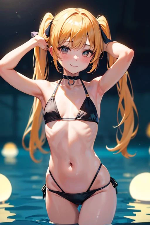 ツインテール、ビキニ、脇見せ
