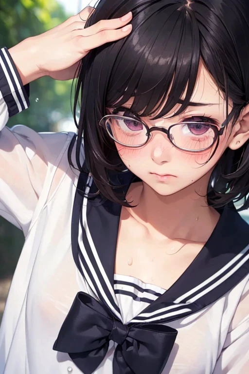黒髪　眼鏡っ娘　セーラー服