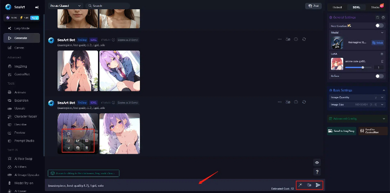 SeaArt's AI anime pfp creation interface