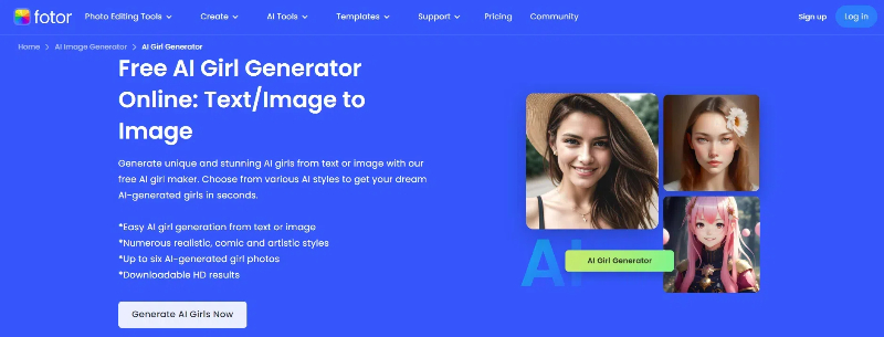 Fotor AI girl generator