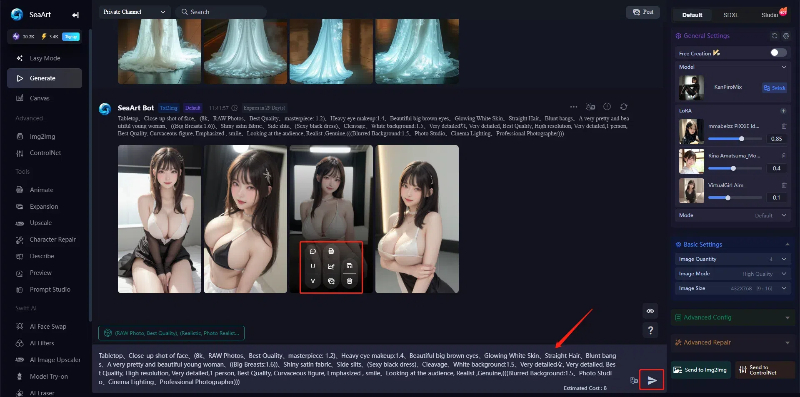 SeaArt's AI hot girl generation interface