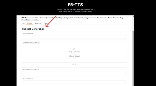 F5TTS Podcast Generation Page