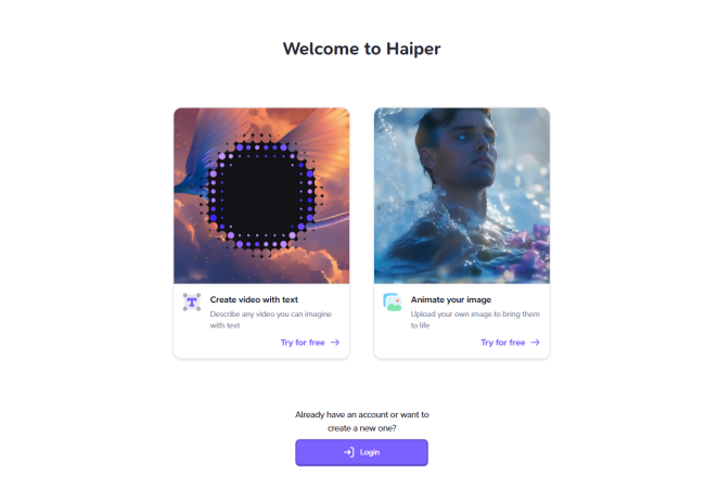 Haiper AI homepage