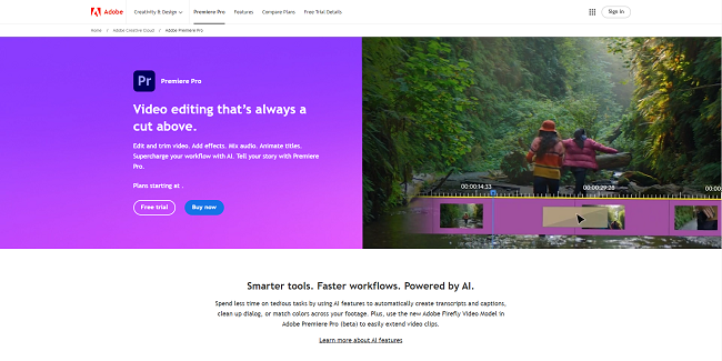 Premiere Pro homepage