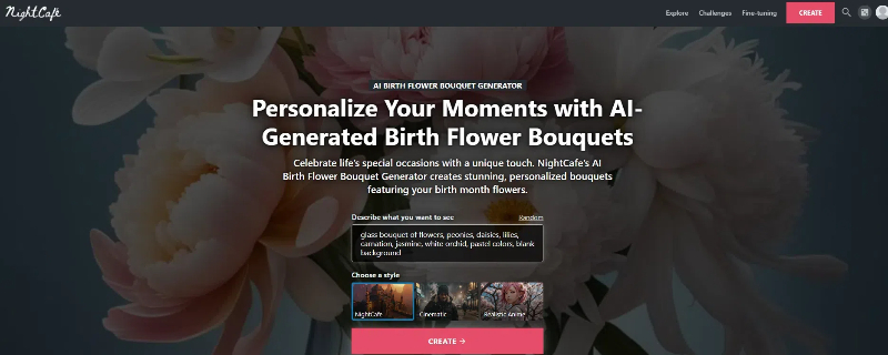 NightCafe's AI Birth Flower Bouquet Generator