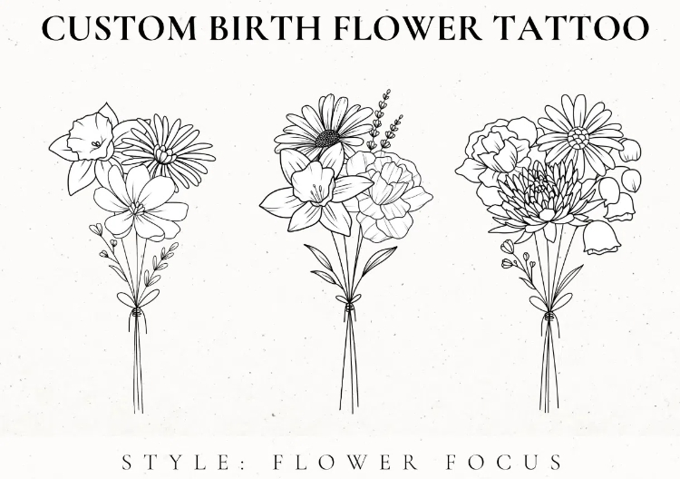 birth flower bouquet tattoo design