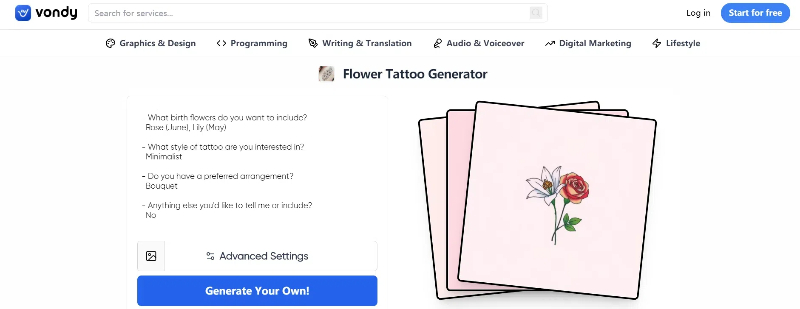 Vondy's Flower Tattoo Generator