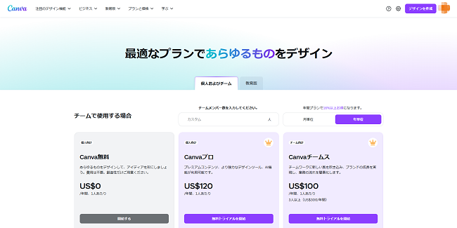 Canvaのプランと価格設定