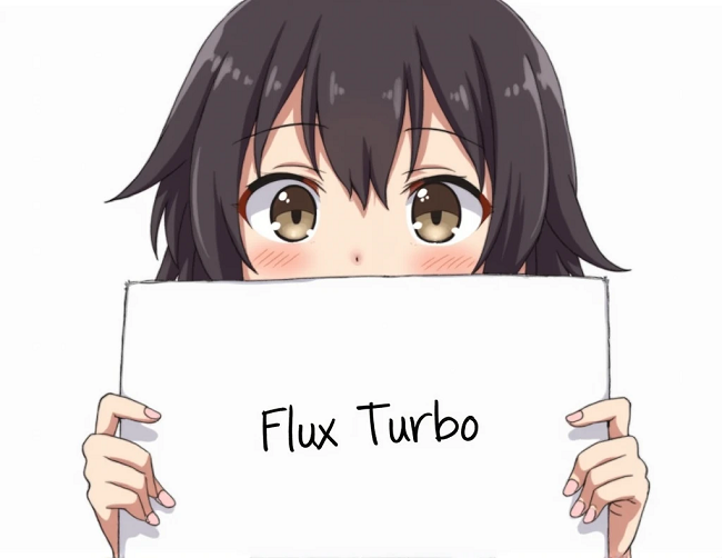 动漫人物举着带有Flux Turbo字样的牌子