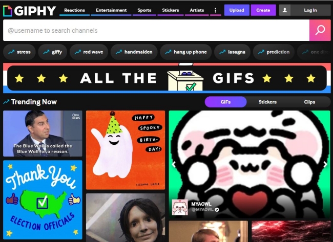 Giphy Homepage