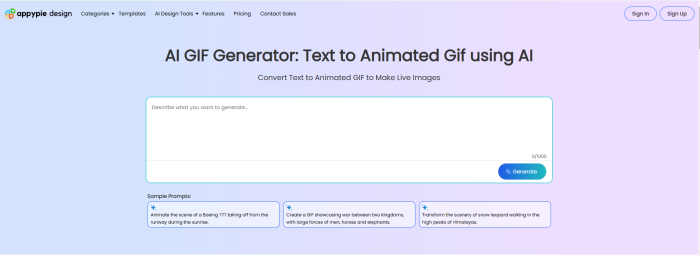 App Pie AI GIF Generator homepage