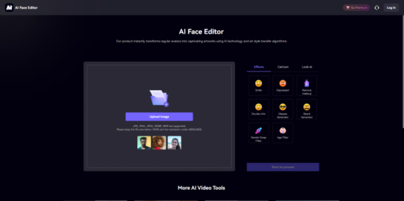 AI face editor interface