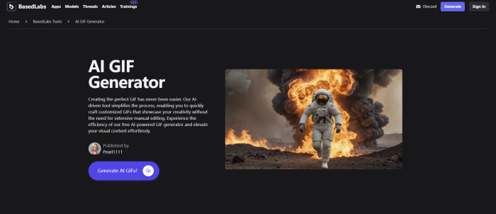 BasedLabs Online AI GIF Generator homepage