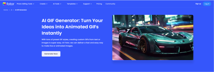 Fotor AI GIF Generator homepage