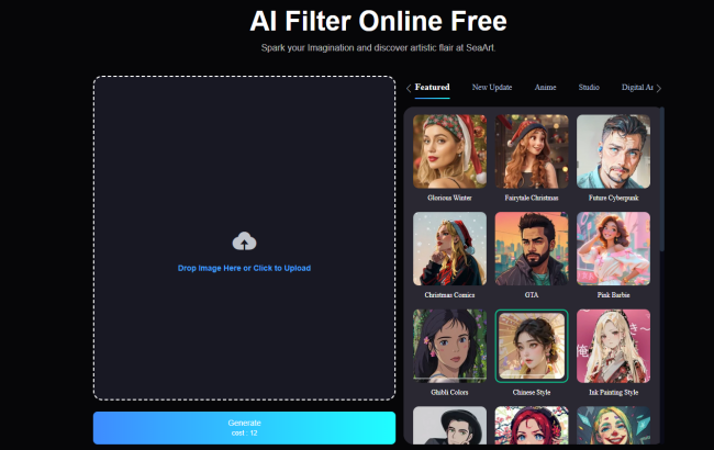 SeaArt AI Filter Online Free page