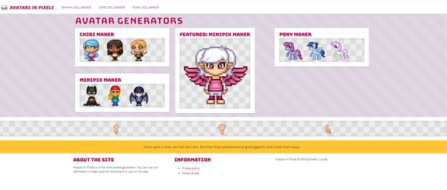 Avatars In Pixels homepage