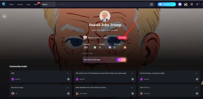 Donald Trump voice detail page