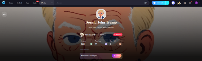 SeaArt AI voice of Donald Trump