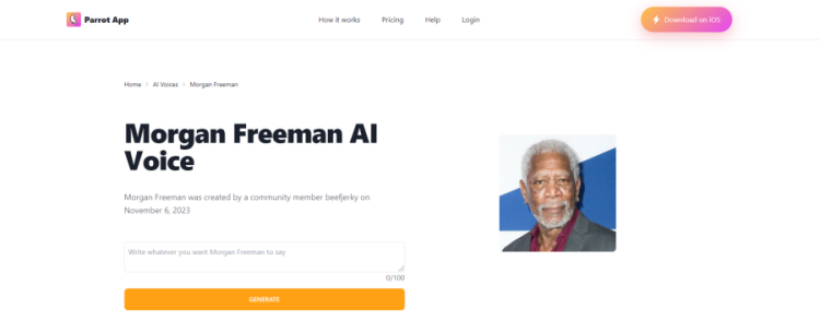 Morgan Freeman AI Voice of Parrot AI