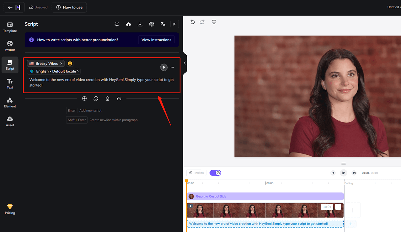 Edit script in HeyGen