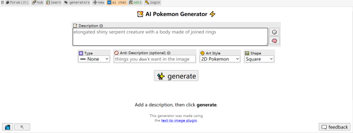 AI Pokemon Generator of Perchance