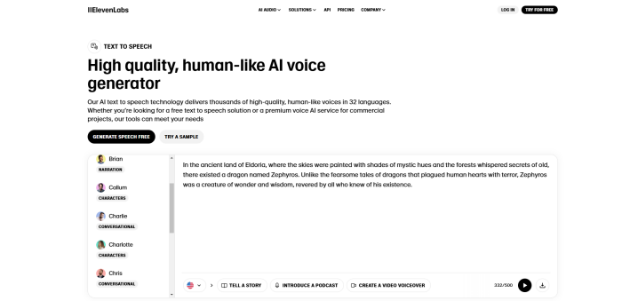 ElevenLabs AI Voice homepage